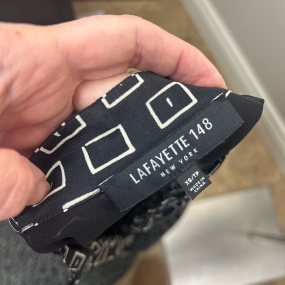 LAFAYETTE 148 Size xs Black Cream Viscose Silk Rectangle Shirt Dress - Picture 10 of 16